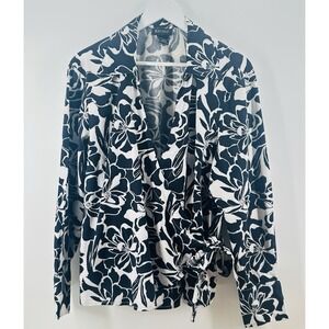 Lane‎ Bryant Blouse Top Floral Wrap Around Print Plus Black White 22/24 AC21